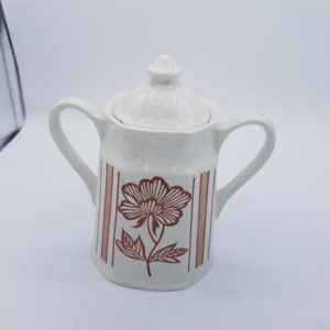 Royal Staffordshire Lotus Ironstone Sugar Bowl White Floral Lidded 5" Tall